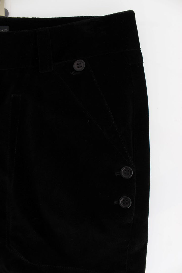 Schwarze Samt-Baumwoll-Hose mit geraden Beinen