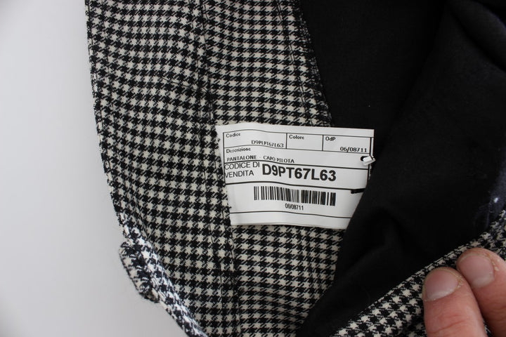 Schwarz-weiß karierte Baumwoll-Luxus-Hose