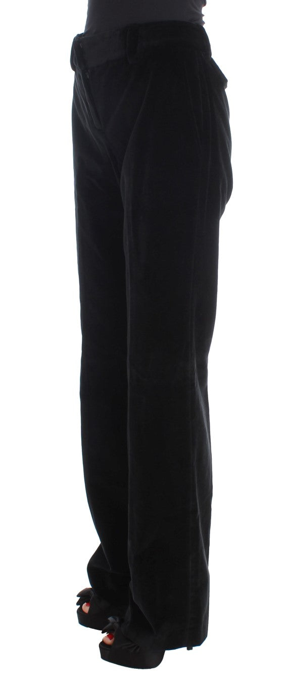 Schwarze Samt-Baumwoll-Hose mit geraden Beinen