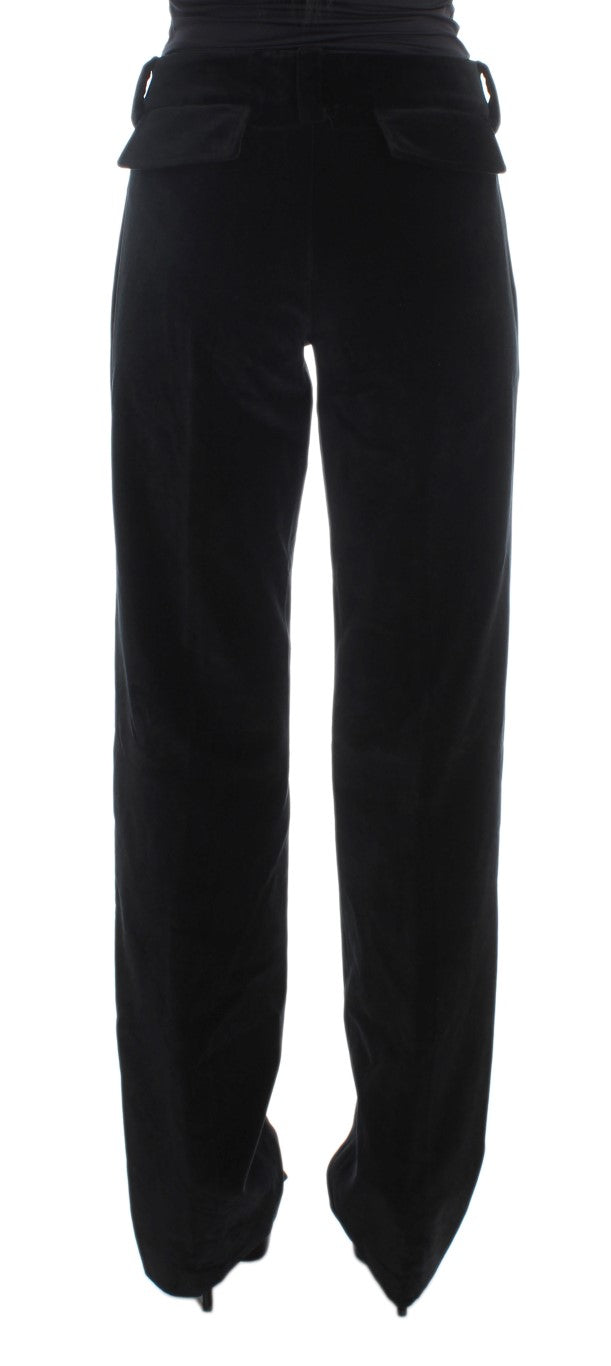Schwarze Samt-Baumwoll-Hose mit geraden Beinen
