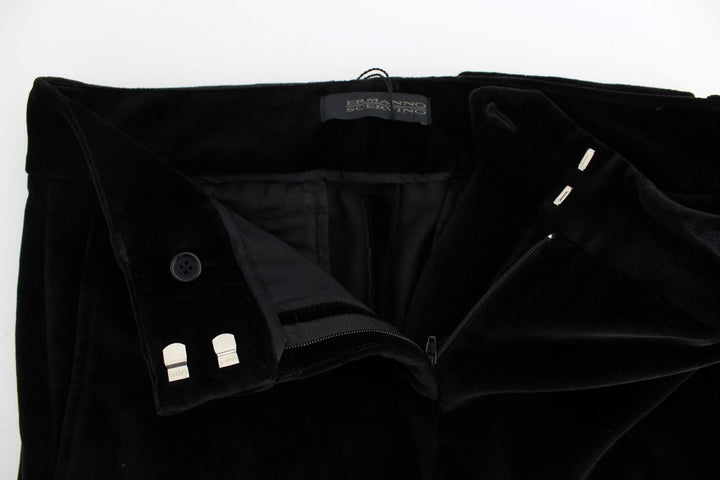 Schwarze Samt-Baumwoll-Hose mit geraden Beinen