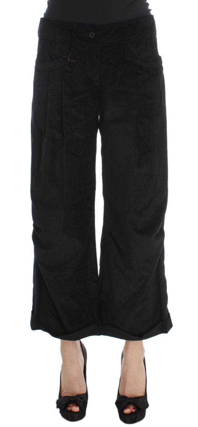 Schwarze Capri-Bootcut-Hose aus Samt und Baumwolle