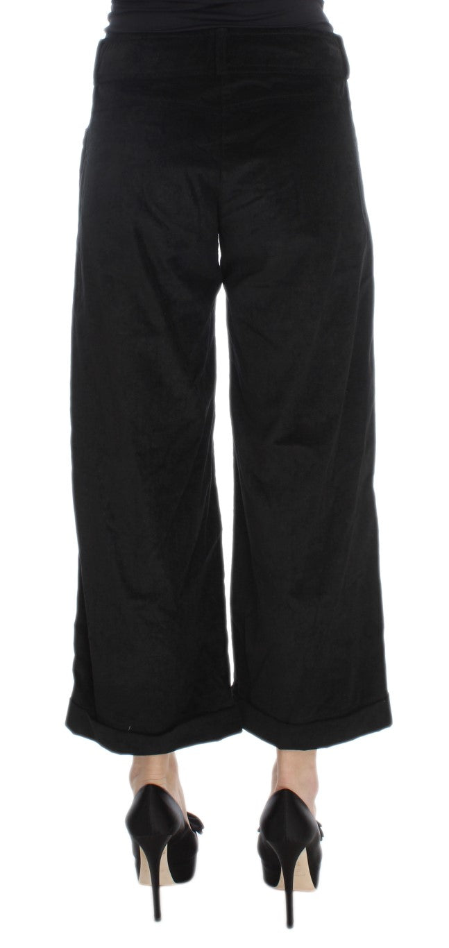 Schwarze Capri-Bootcut-Hose aus Samt und Baumwolle