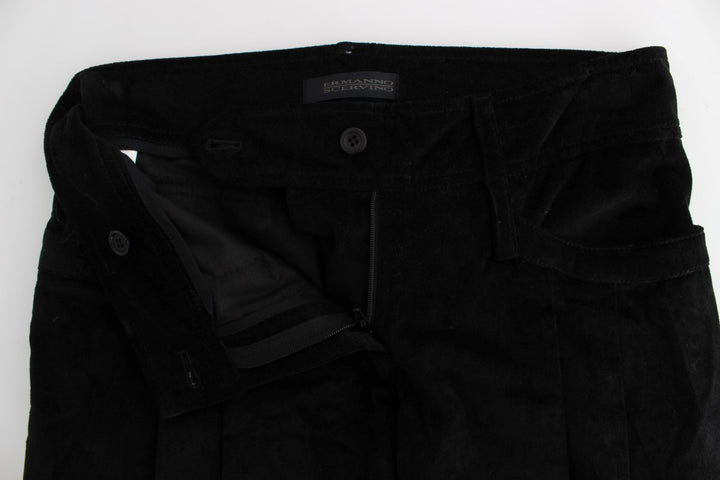 Schwarze Capri-Bootcut-Hose aus Samt und Baumwolle