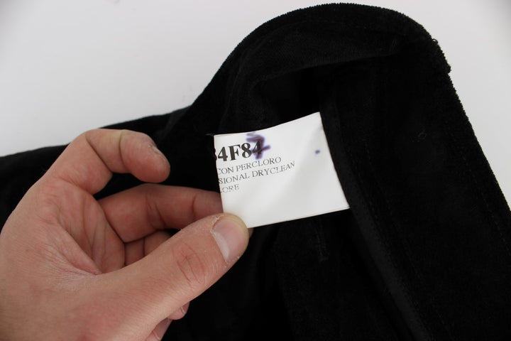 Schwarze Capri-Bootcut-Hose aus Samt und Baumwolle