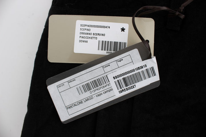 Schwarze Capri-Bootcut-Hose aus Samt und Baumwolle