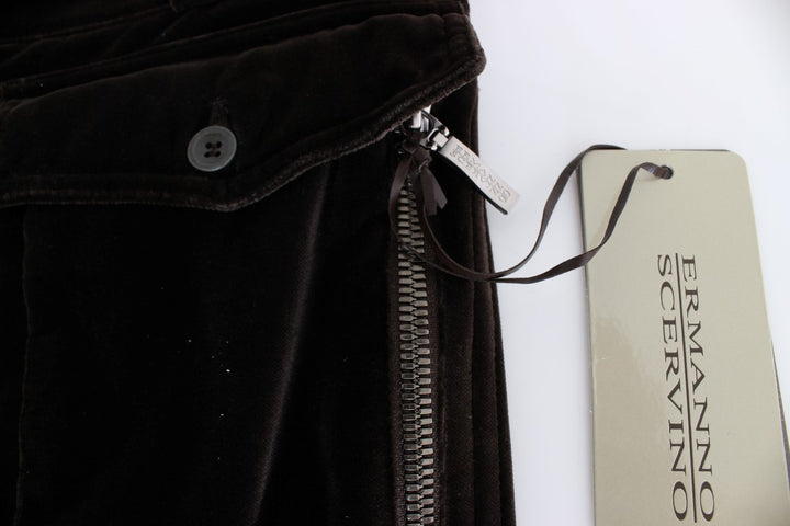 Braune Baumwolle Samt Reißverschlüsse Slim Fit Hose