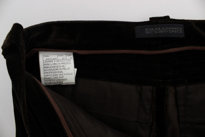 Braune Baumwolle Samt Reißverschlüsse Slim Fit Hose
