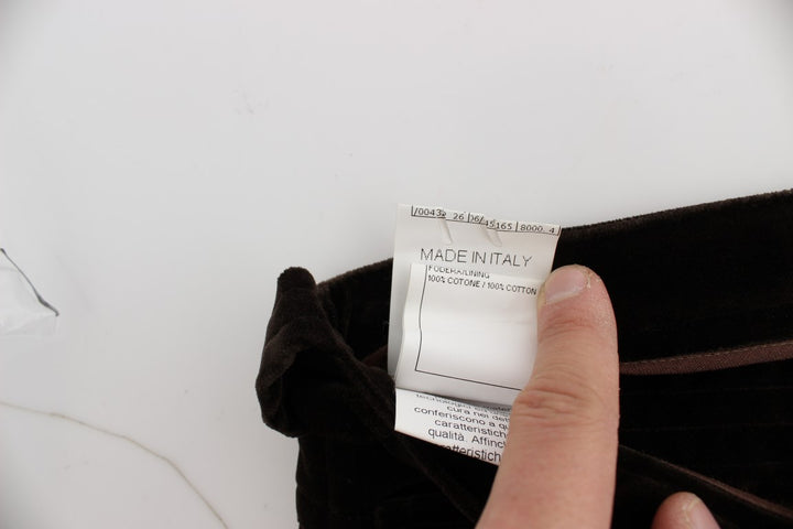Braune Baumwolle Samt Reißverschlüsse Slim Fit Hose