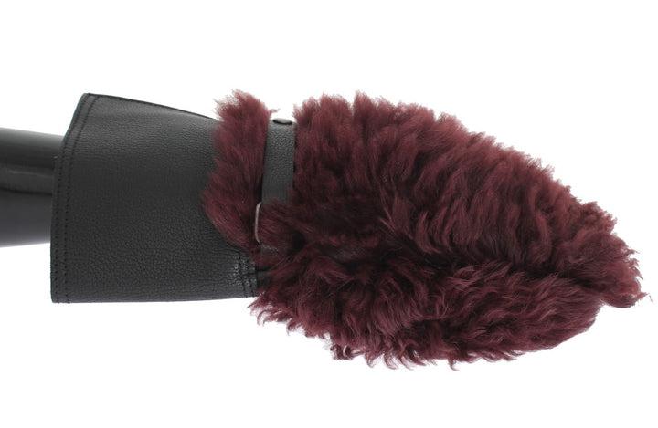 Schwarz Leder Bordeaux Shearling Handschuhe