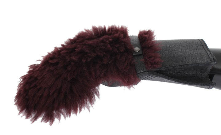 Schwarz Leder Bordeaux Shearling Handschuhe