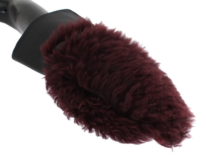 Schwarz Leder Bordeaux Shearling Handschuhe