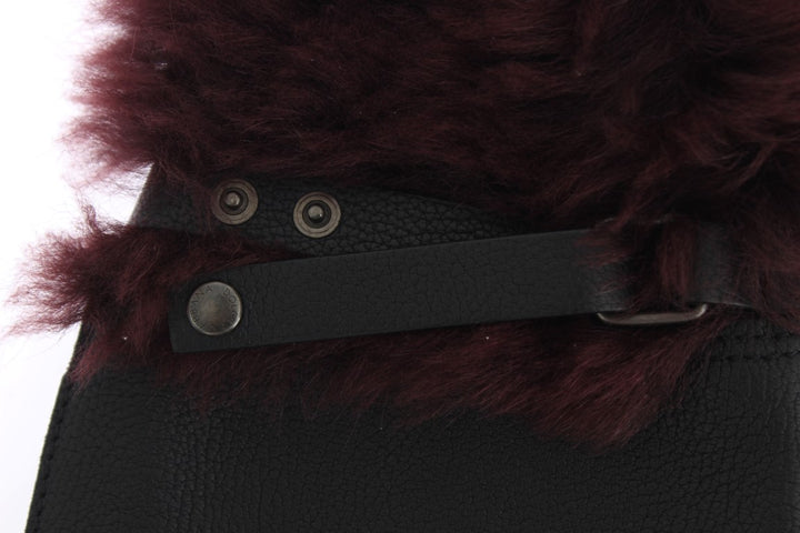 Schwarz Leder Bordeaux Shearling Handschuhe