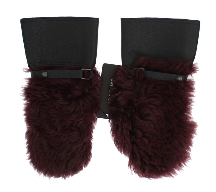 Schwarz Leder Bordeaux Shearling Handschuhe