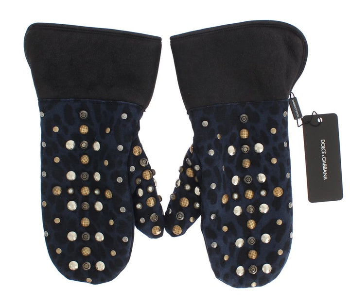 Chic grey wool and shearling gloves with stud details