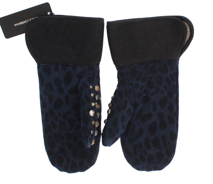 Chic grey wool and shearling gloves with stud details