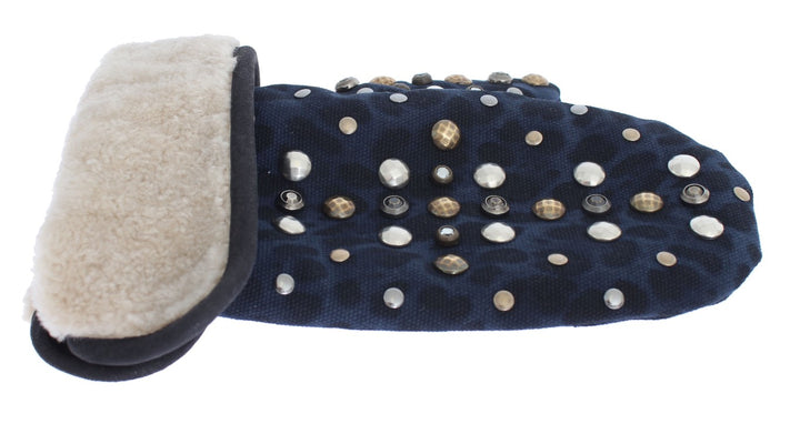 Chic grey wool and shearling gloves with stud details