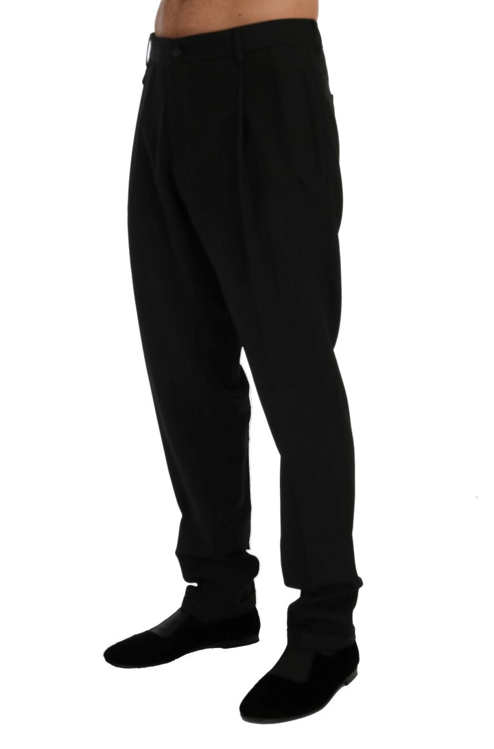 Schwarz gestreifte Woll-Stretch-Hose