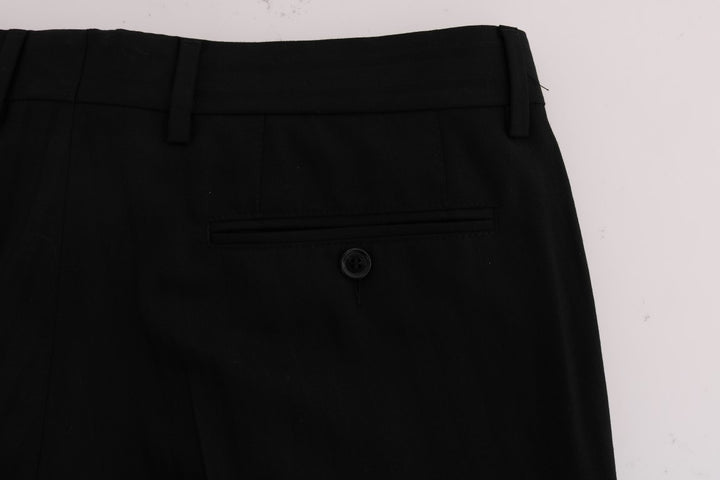 Schwarz gestreifte Woll-Stretch-Hose