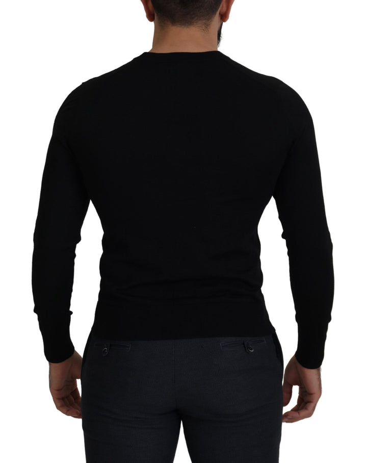 Schwarze Strickjacke aus Wolle mit Knopfleiste