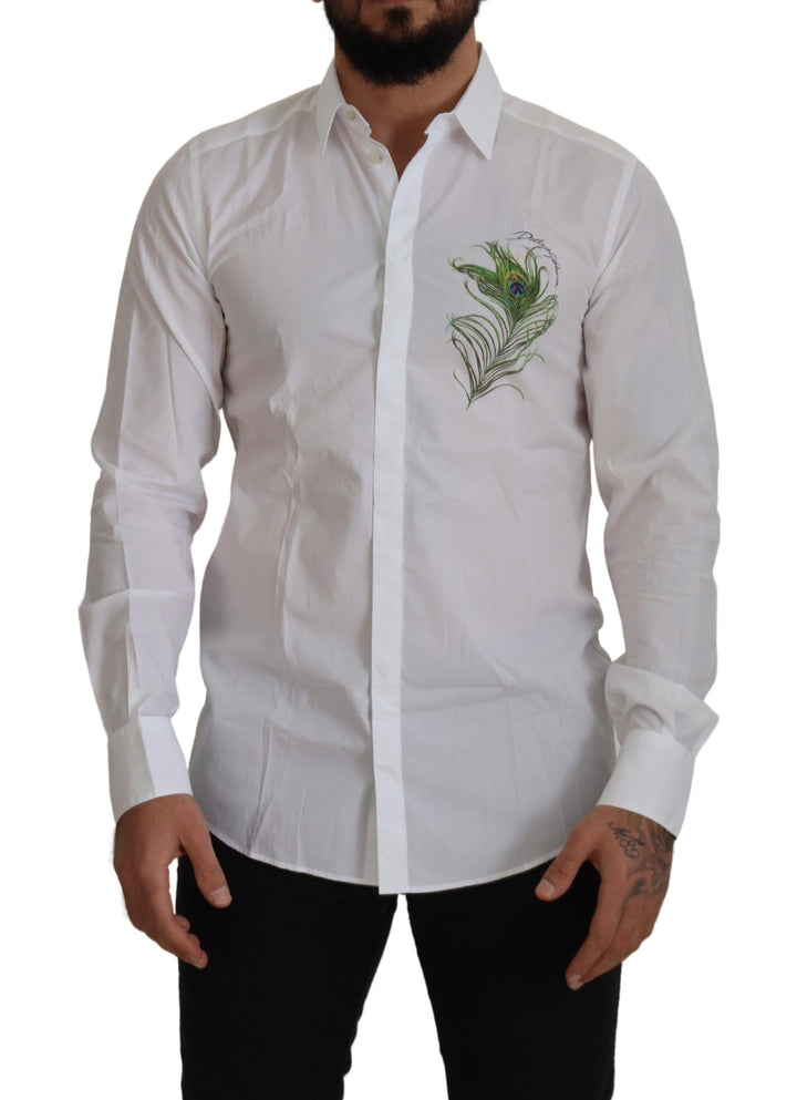 Elegant white peacock feather shirt