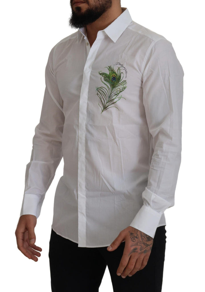 Elegant white peacock feather shirt