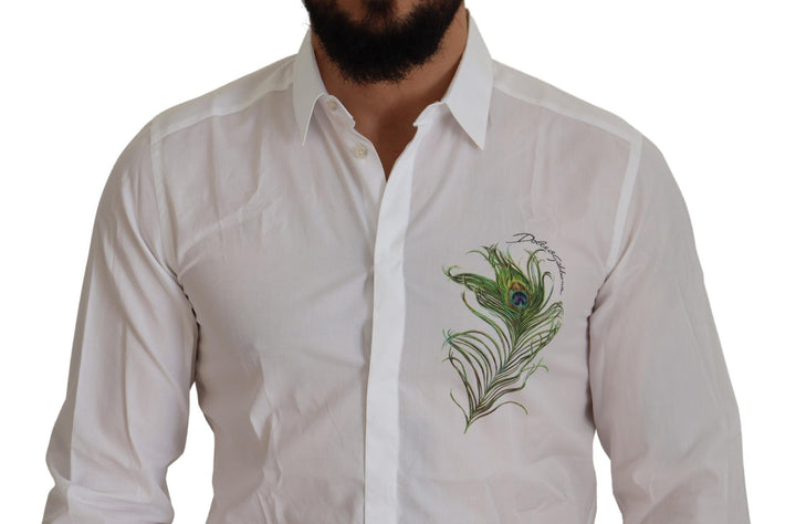 Elegant white peacock feather shirt