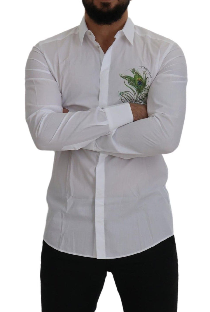 Elegant white peacock feather shirt