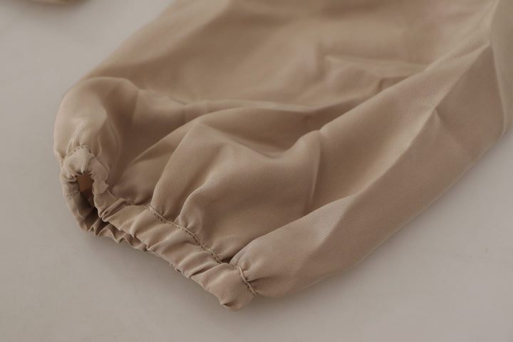 Braunes Taillenband Ärmel Ascot Kragen Top Bluse