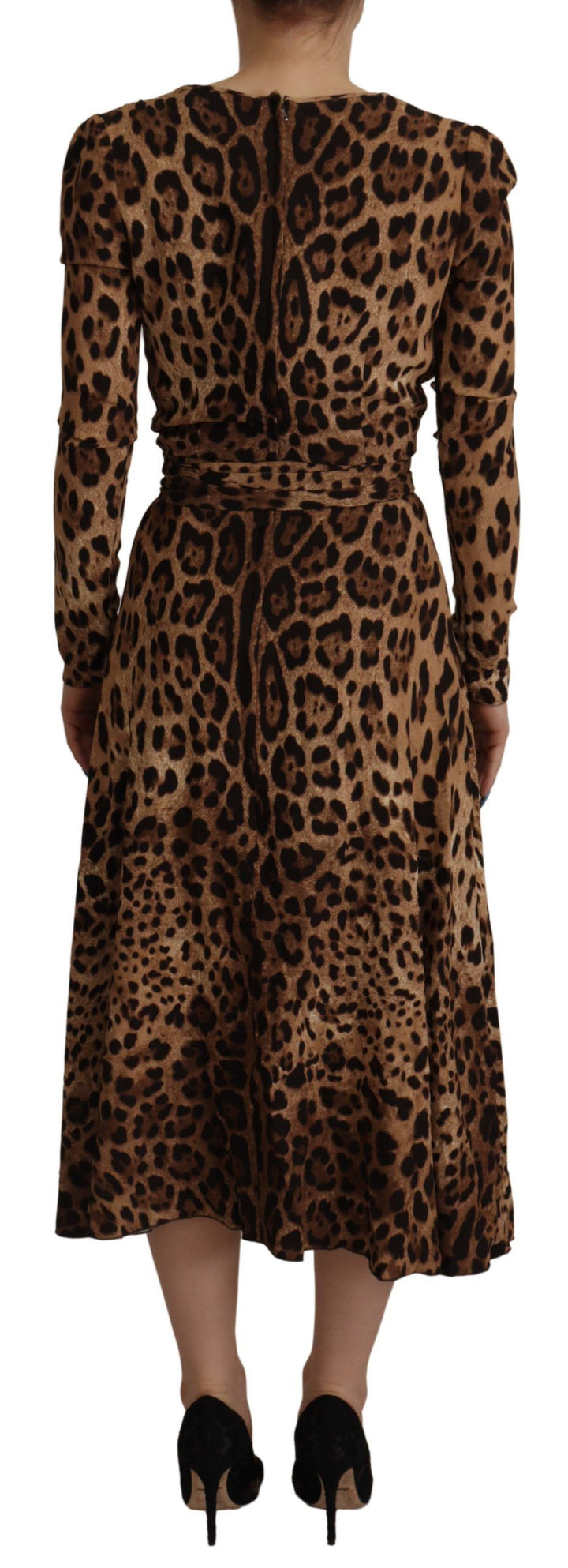 Braunes Leoparden Wickelkleid in A-Linie Maxi Viskose