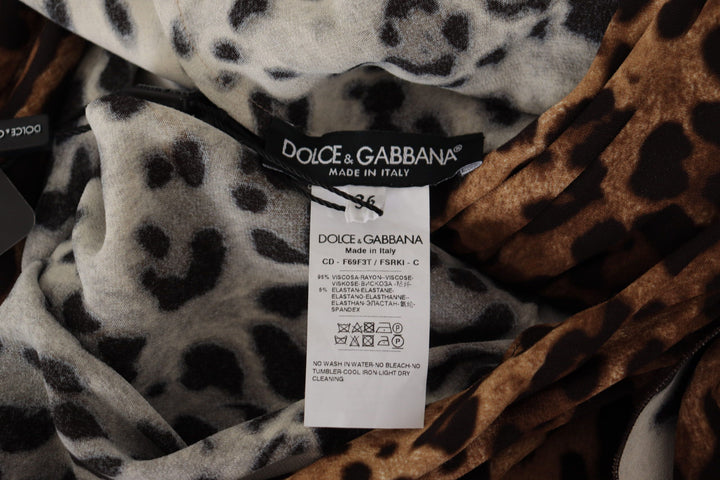 Braunes Leoparden Wickelkleid in A-Linie Maxi Viskose