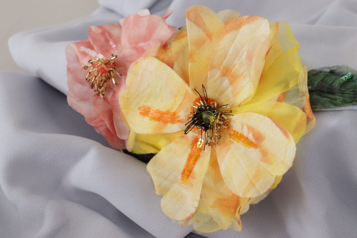 Blaues Midi-Kleid aus Viskose mit Blumenapplikationen