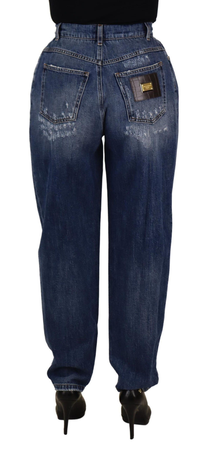 Blau gewaschene Hose mit hoher Taille und lockerer Passform
