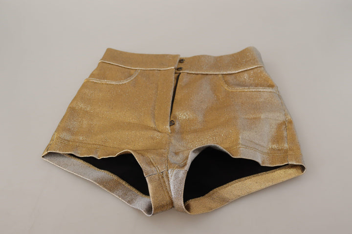 Goldfarbene, glitzernde Hot Shorts aus Baumwollmischung