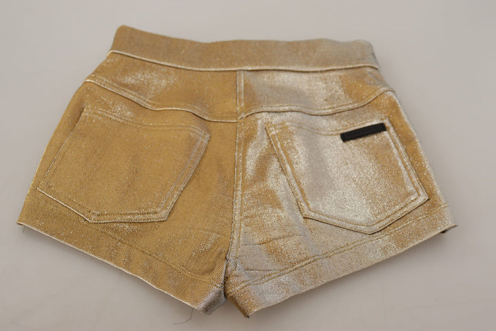 Goldfarbene, glitzernde Hot Shorts aus Baumwollmischung