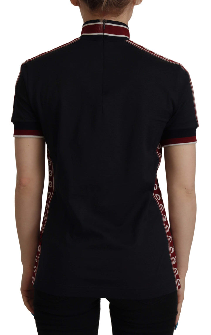 Elegant black cotton T-shirt with turtleneck