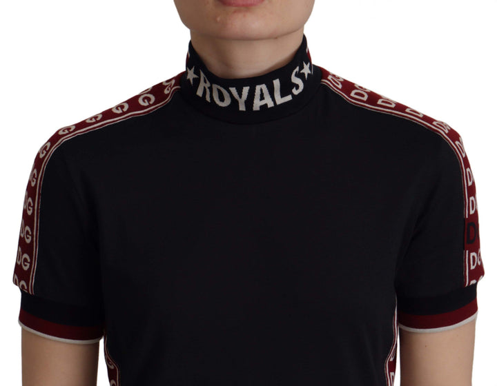 Elegant black cotton T-shirt with turtleneck