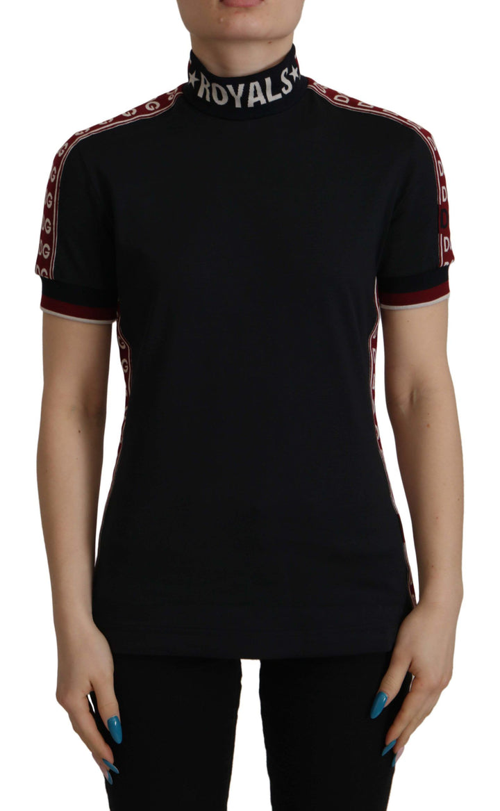 Elegant black cotton T-shirt with turtleneck