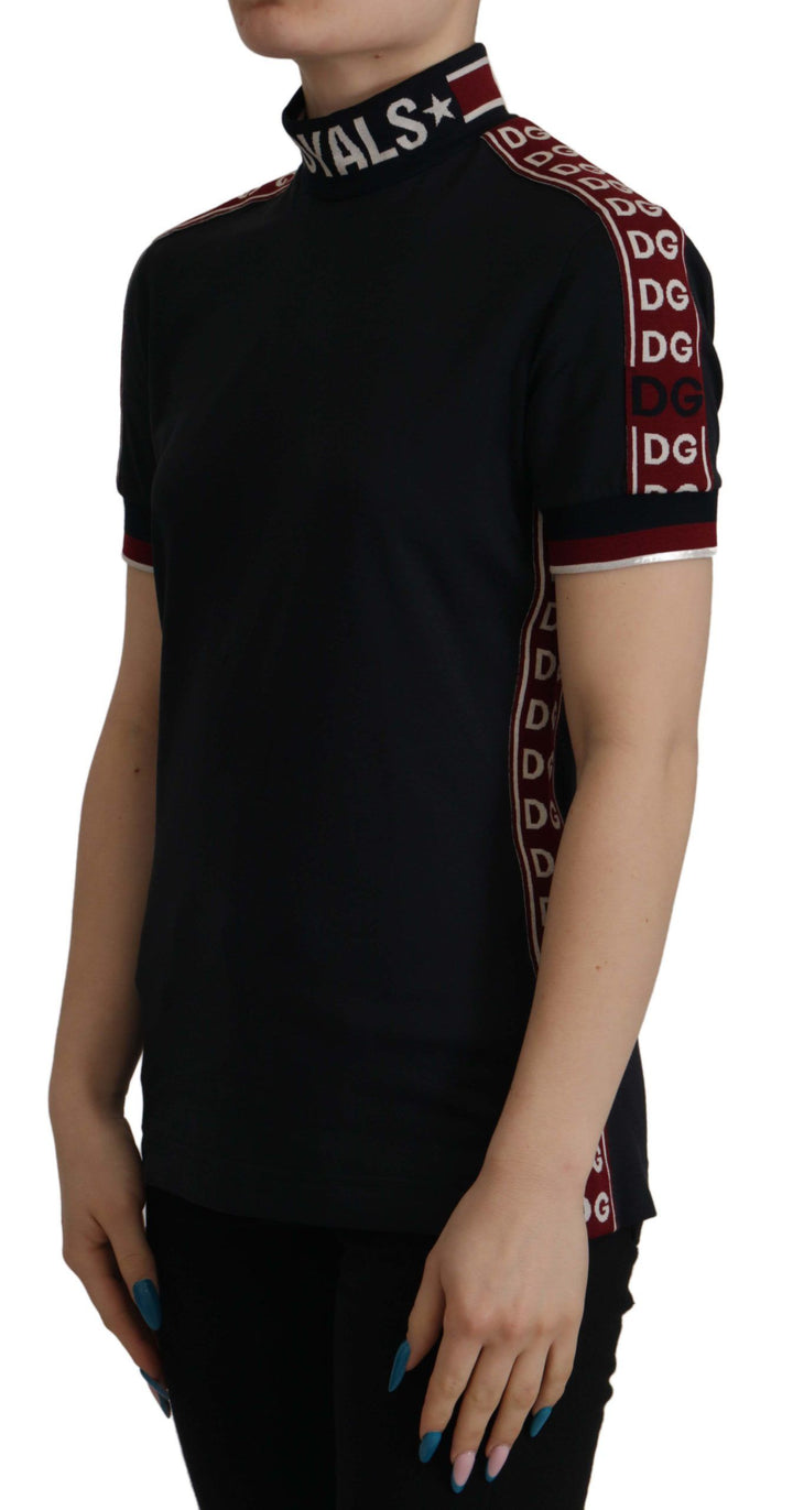 Elegant black cotton T-shirt with turtleneck