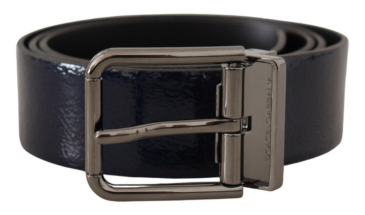 Elegant blue leather belt with silver buckle
