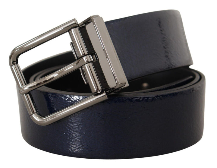 Elegant blue leather belt with silver buckle