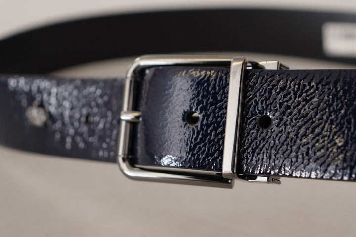 Elegant blue leather belt with silver buckle