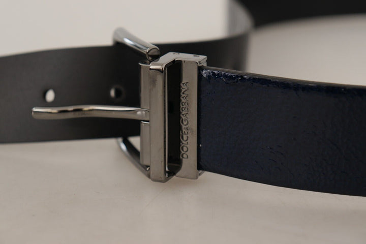 Elegant blue leather belt with silver buckle