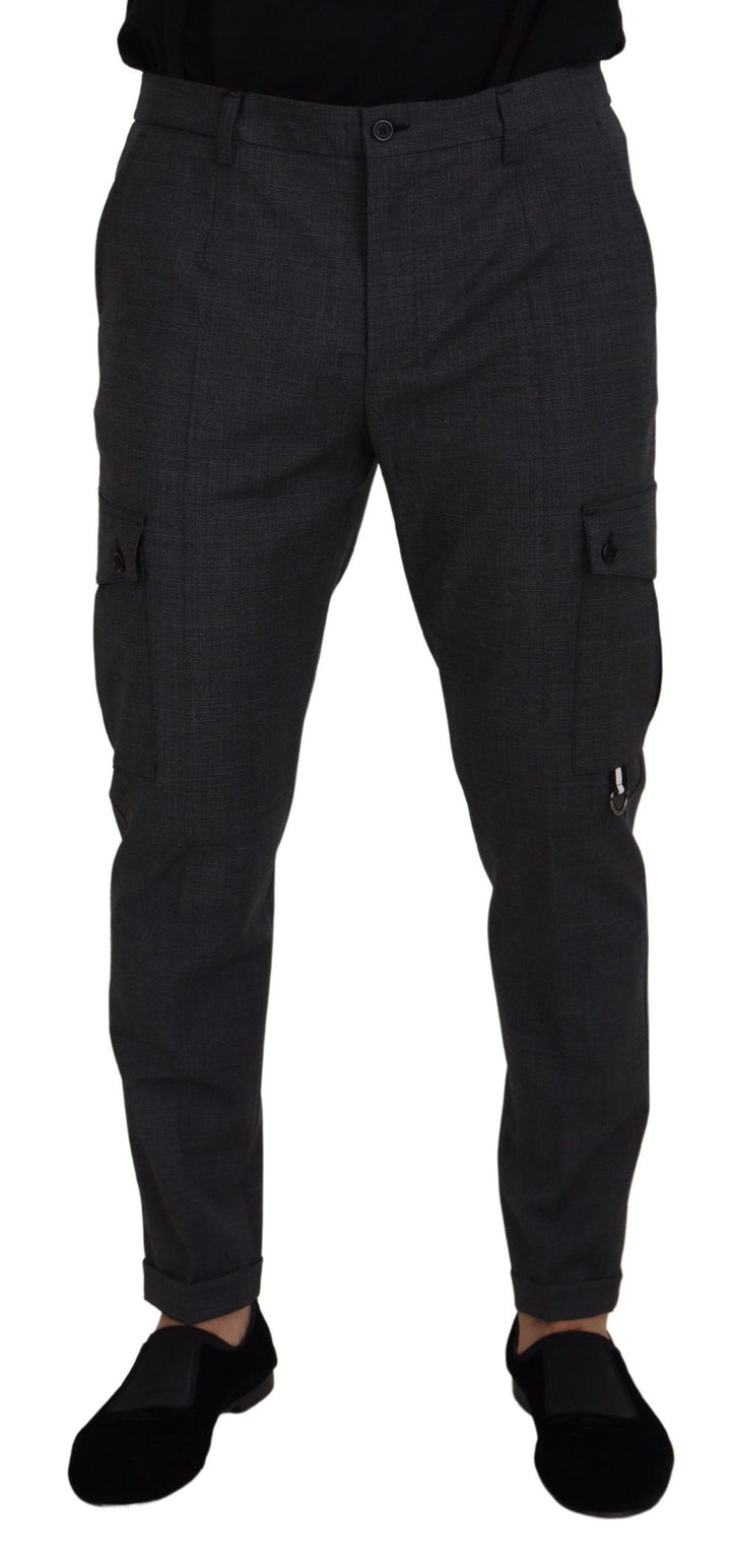 Elegant checked slim fit cargo pants