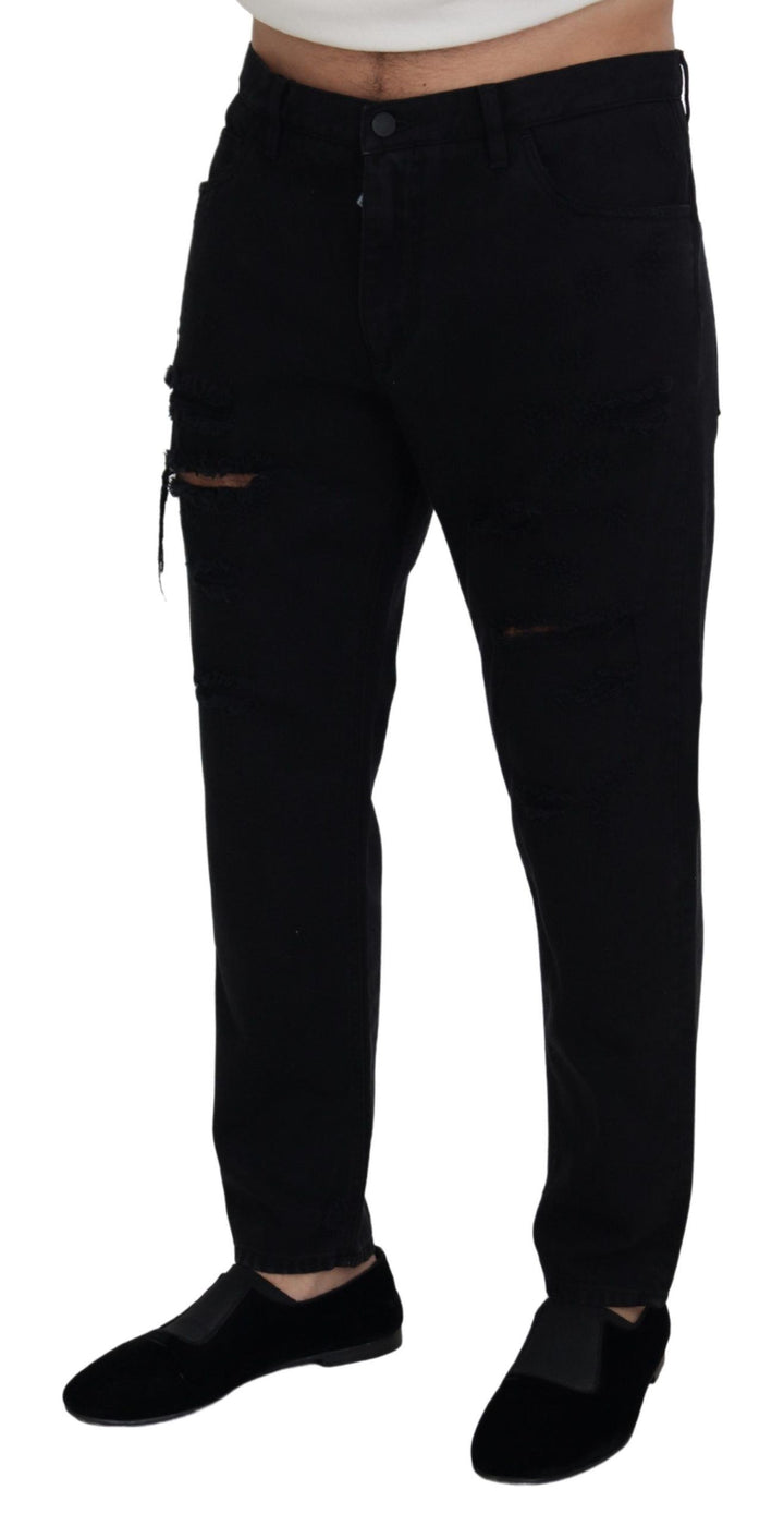 Schwarze Loose Regular Zerrissene Baumwolljeans