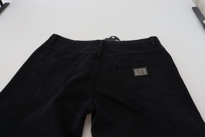 Schwarze Loose Regular Zerrissene Baumwolljeans