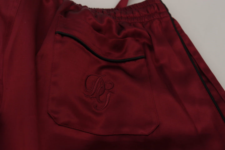 Bordeauxfarbene Seiden-DG-Schlaf-Lounge-Hose