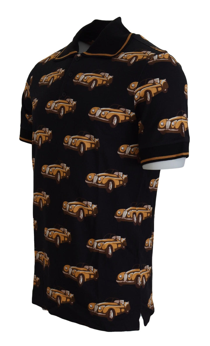 Elegant polo shirt with car print in black