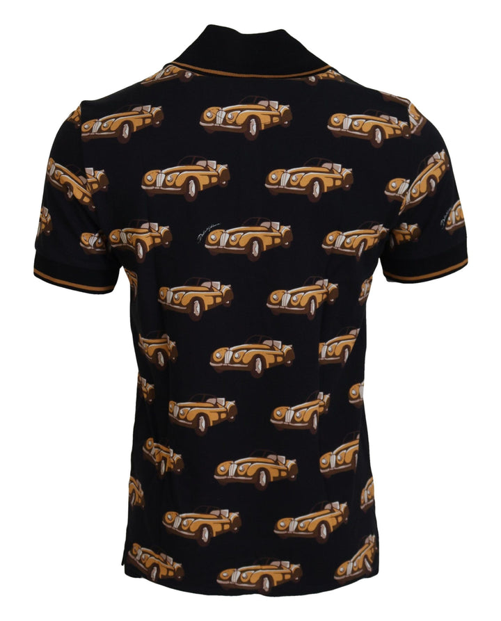 Elegant polo shirt with car print in black