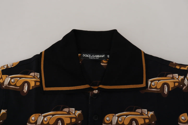Elegant polo shirt with car print in black